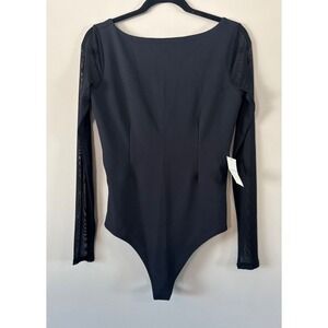 Abercrombie & Fitch Sheer Mesh Sleeve Scoop Back Crepe Bodysuit Black Large NEW